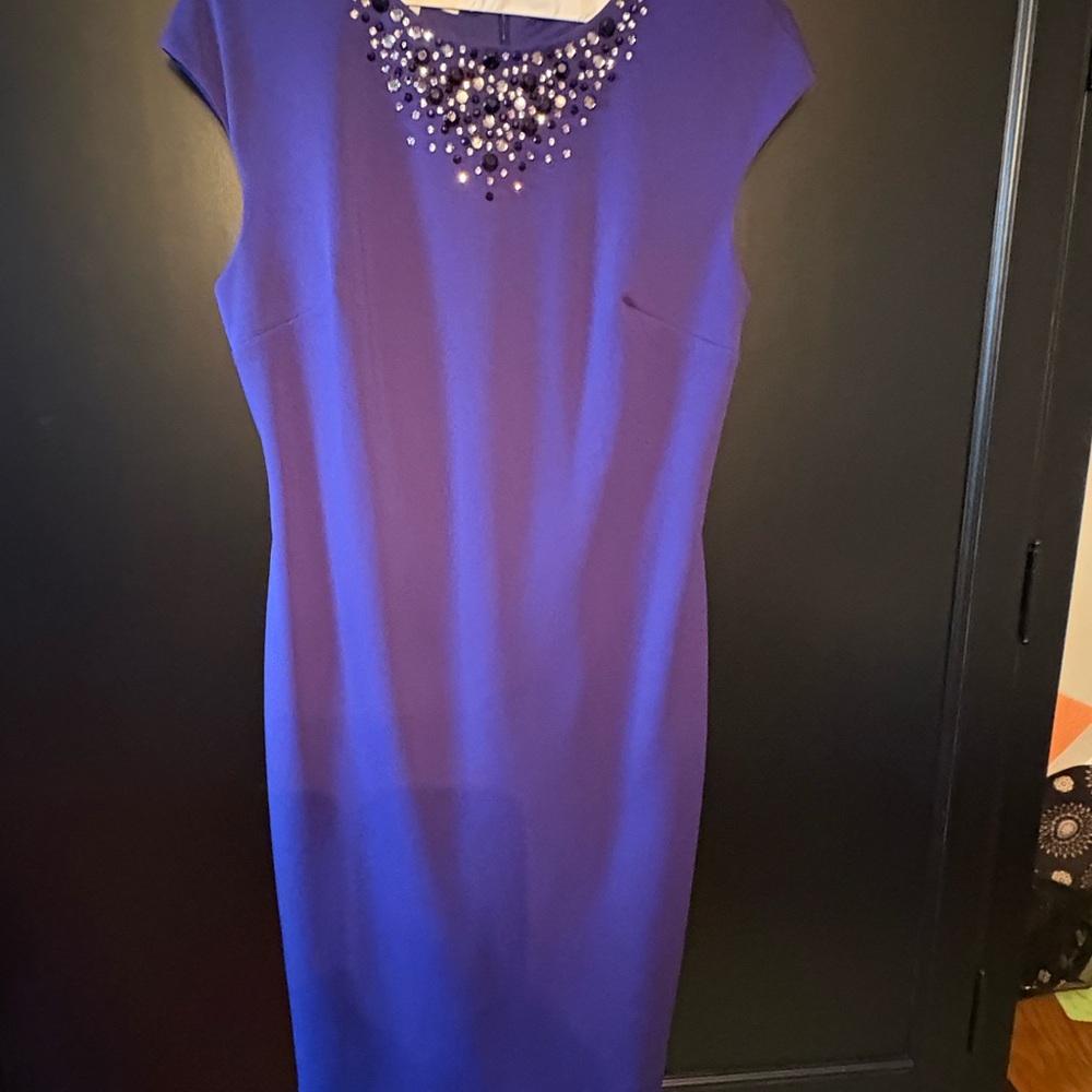 Maggy London Royal Blue Midi Dress with Embellished Neckline